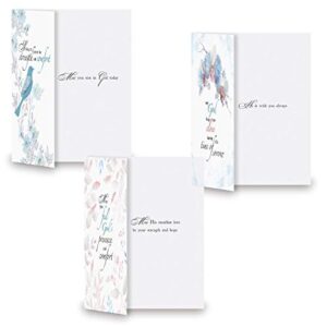 Sympathy Comfort Faith Cards with Scripture - Set of 8 (4 Designs), Large 5" x 7", Religious Sympathy Cards with Sentiments Inside, White Envelopes