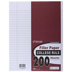 top flight filler paper, 11 x 8.5 inches, college rule, 200 sheets (12401), white