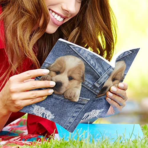 AFPANQZ Funny Denim Dog Print Book Covers Book Sleeve Textbook Paperback Protector Book Pouch Reusable Washable Book Covers 9 x 11 Inches Elastic Book Covers