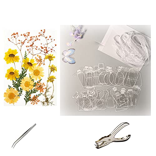 Dried Flower Bookmarks Set, DIY Bookmarks, Transparent Dried Flower Bookmarks, Beautiful DIY Dried Flower Bookmark, Flower Bookmarks Maker (A)