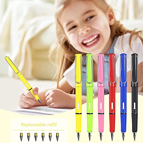 Forever store 6Pcs Everlasting Pencil, Inkless Pencil Eternal with 6pcs Replacement Nibs, Inkless Pen Unlimited Writing Pencil, Reusable Erasable Pencil for Student Artist, Kids Gifts (6pcs-A)