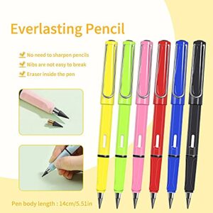 Forever store 6Pcs Everlasting Pencil, Inkless Pencil Eternal with 6pcs Replacement Nibs, Inkless Pen Unlimited Writing Pencil, Reusable Erasable Pencil for Student Artist, Kids Gifts (6pcs-A)