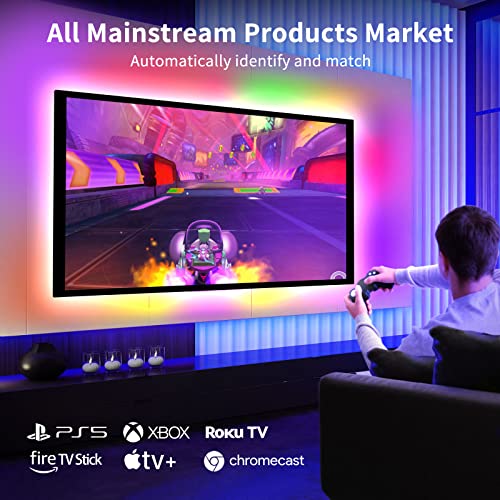 Loycco Immersion TV LED Backlights, Screen and Music Sync, HDMI 2.0 Sync Box Included, RGBIC Ambient Wi-Fi TV Backlights for 55-65 Inch TVs PC, Compatible with Alexa & Google Assistant, App Control