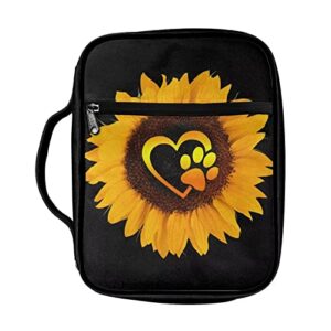 drydeepin yellow sunflower cute cartoon dog paws print womens bible case zippered bible covers church study supplies portable carrying bible case with handle for pastor gifts