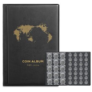 coin album for collectors,340 pockets coin collection book holder display storage case,collecting sleeves organizer supplies for coins,pennies,quarters,badges,stamp
