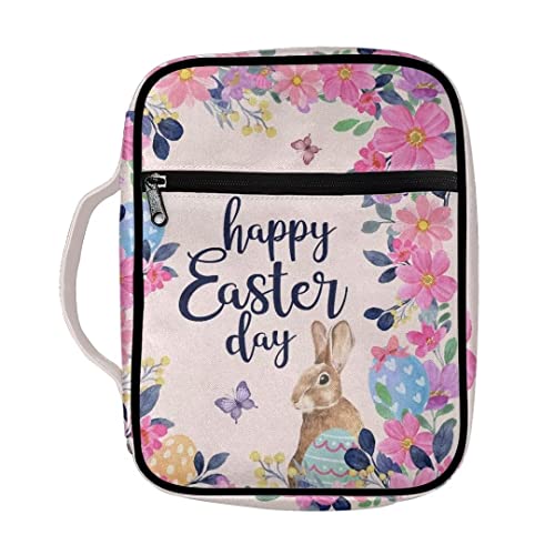 Drydeepin Happy Easter Day Cute Rabbit Bunny Print Bible Gift Bible Covers for Kids Lightweight Bible Carrying Case with Zipper Bible Bag and Totes Bible Study Supplies