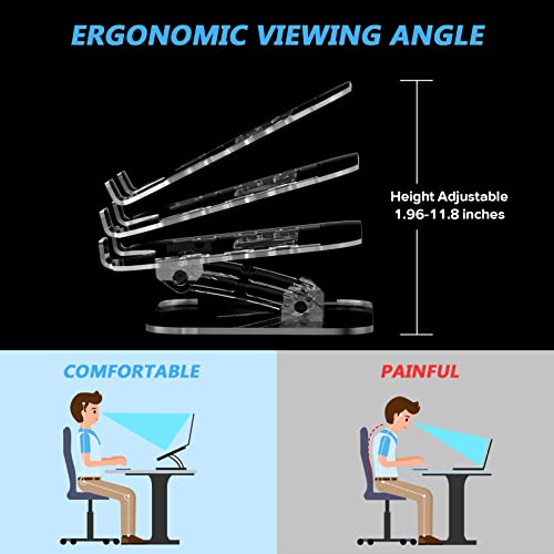 Lpoake Adjustable Laptop Stand, Portable Ergonomic Computer Stand for Laptop, Foldable Laptop Riser for Desk, Compatible with 10 to 15.6 Inches Notebook Computer Laptops (Transparent)