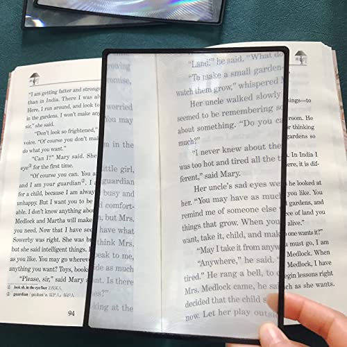 4pcs Page Magnifier for Reading, 3X Magnifying Lens Sheet/Bookmark Flat Magnifier Lenses Lay on Page, Magnifying Fine Print, Flexible Lens, by HYMAOME