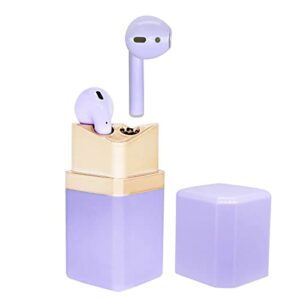 conchpeople portable bluetooth wireless earbuds, premium fidelity sound quality 90h long standby headphones with dual mic, mobile bluetooth headset lipstick design for girls and women (purple)