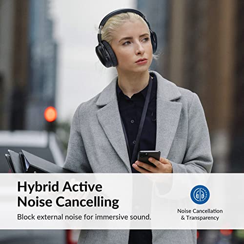 Synthphonics SE8 Hybrid Active Noise Cancelling Headphones, Wireless Over-Ear Bluetooth Headphones with Hi-Fi Stereo Sound, Comfortable Protein Earpads, 30H Playtime for TV, Phone, Laptop - True Black