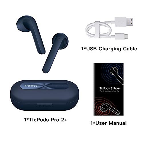 TicPods 2 Pro Plus True Wireless Earbuds Independent Connection Bluetooth 5.0 with Dual-Mic Semi-in-Ear Design Voice Assistant Head Gesture Touch Controls IPX4 Water Resistant 20H Battery, Ice