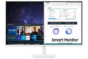 samsung 27″ m50b series fhd smart monitor w/streaming tv, 4ms, 60hz, hdmi, hdr10, watch netflix, youtube and more, slimfit camera, iot hub, mobile connectivity, 2022, ls27bm501enxza, white