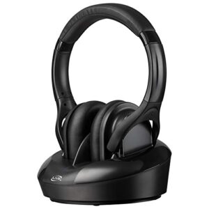 ilive radio frequency wireless headphones with transmitter/charging dock, black (iahrf79b)
