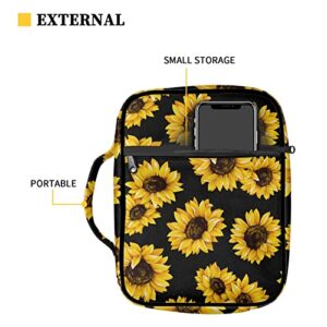 SCRAWLGOD American Flag Sunflower Cow Print Bible Cover Carrying Book Case for Women Girls Bible Bag Bible Protective with Handle and Zippered Pocket