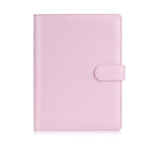sooez a5 notebook binder, 6 ring planner with stylish design, loose leaf personal organizer binder cover with magnetic buckle closure, pu leather binder for women with macaron colors (pink)