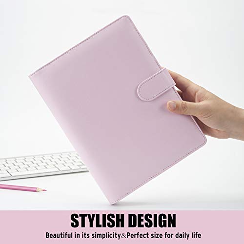 Sooez A5 Notebook Binder, 6 Ring Planner with Stylish Design, Loose Leaf Personal Organizer Binder Cover with Magnetic Buckle Closure, PU Leather Binder for Women with Macaron Colors (Pink)