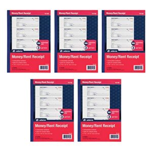 adams money and rent receipt books, 3-part carbonless, 7-5/8″ x 10-7/8″, bound wraparound cover, 100 sets per book, 4 receipts per page, 5 books per pack (tc1182-5)