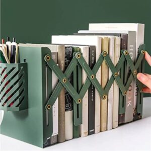 PRVDV Adjustable Bookends Adjustable Metal Bookends with Pen Holder Retractable Bookshelf Book Organizer Desk Book Support Stand Storage Tool (Color : Green)