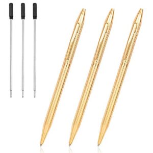 cambond ballpoint pens, gold pen stainless steel nice pens for guest book uniform gift – black ink (1.0mm medium point), 3 pens with 3 extra refills (gold) – cp0103