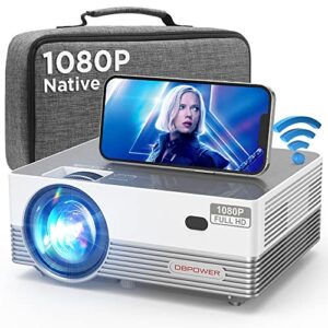 projector with wifi and bluetooth, native 1080p 9500l full hd outdoor movie projector, dbpower mini portable media video projector support ios/android sync screen and zoom compatible w/pc/dvd/tv