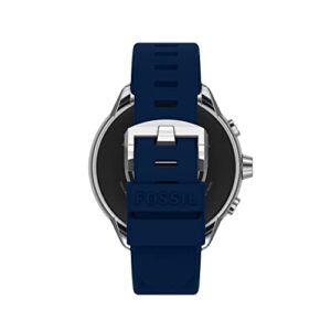 Fossil Unisex Gen 6 44mm Wellness Edition Touchscreen Silicone Smart Watch, Color: Silver, Navy (Model: FTW4070V)