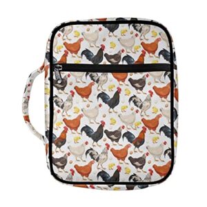 drydeepin lovely cartoon farmhouse chicken rooster print bible case for women church bible bag with handle and zippered pocket tote bible covers book bible protective
