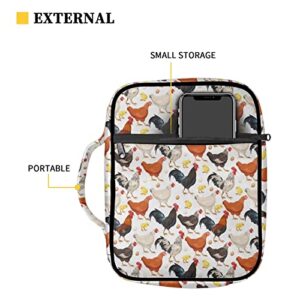 Drydeepin Lovely Cartoon Farmhouse Chicken Rooster Print Bible Case for Women Church Bible Bag with Handle and Zippered Pocket Tote Bible Covers Book Bible Protective