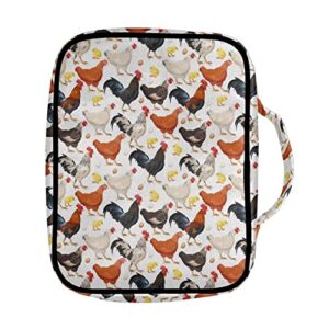 Drydeepin Lovely Cartoon Farmhouse Chicken Rooster Print Bible Case for Women Church Bible Bag with Handle and Zippered Pocket Tote Bible Covers Book Bible Protective