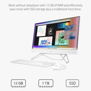 HP 27” All-in-One Desktop PC, AMD Ryzen 7 5700U, 12 GB RAM, 256 GB SSD & 1 TB Hard Drive, Full HD IPS Display, Windows 11 Pro, 720p Privacy Webcam, Dual Mics, Keyboard and Mouse (27-CB0052, 2022)