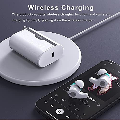 Soiedroo White Stereo Bluetooth True Wireless Earbuds IPX5 Waterproof in-Ear Earphones with Mic Mini Headphone with Noise Cancelling Small Headset with Wireless Charging Case