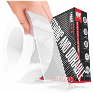 tough double sided mounting tape removable 1.18″ x 118 inches clear nano double sided tape heavy duty, multipurpose tape picture hanging strip adhesive poster carpet tape (1.18″ x 9.85 ft (1 pack))
