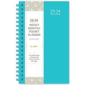 2023-2024 pocket planner/calendar – weekly & monthly pocket planner, july 2023 – june 2024, 6.8″ x 4.3″, strong twin – wire binding, plastic cover, round corner