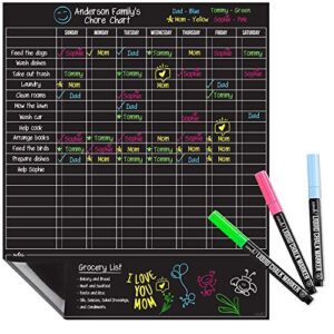 magnetic dry erase chore chart for multiple kids (17×20″ – black) – 6 whiteboard markers with magnets | family chore chart, fridge chore chart for adults | magnetic chore board for refrigerator