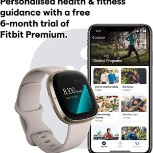 Fitbit Sense Health & Fitness Smartwatch W/ GPS, Bluetooth Call/Text, Heart Rate SpO2, ECG, Skin Temperature & Stress Sensing (S & L Bands, 90 Day Premium Included) International Version (White/Gold)