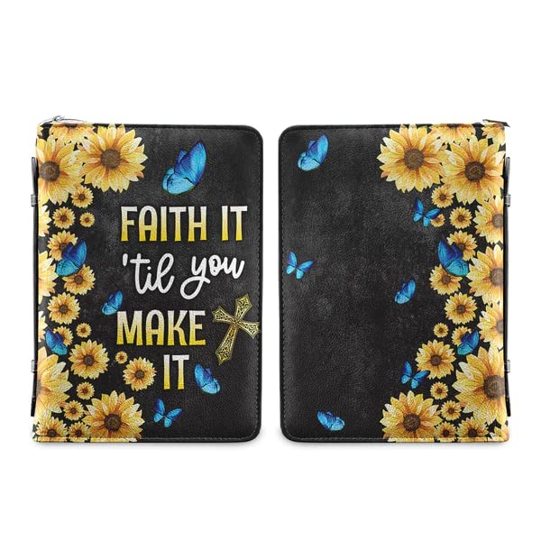 Faith It Til You Make It Christian Gifts Custom Book Bible Cover Premium Faux or Top Grain Leather