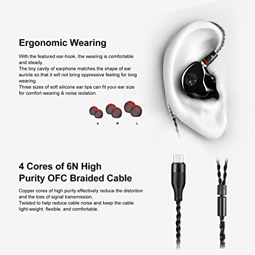 DCMEKA USB C in Ear Monitor, Noise Isolating Wired Earbuds with Clear Sound, Dual Drive IEM Type C Headphones for Singers, Musicians,audiophiles, MMCX Detachable Cable, Secure in Ear Fit (no Mic)…