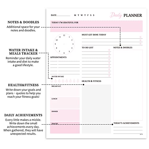 To Do List Notepad - Daily Planner Notepad Undated 50 Sheets Tear Off, 8.5"x11", Includes Calendar, Organizer, Scheduler for Goals, Tasks, Ideas, Notes and To Do Lists