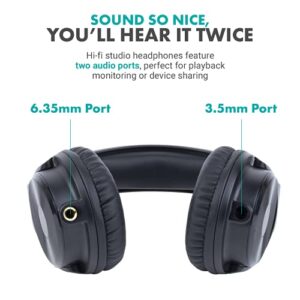 Movo MH-100 Hi-Fi Studio Headphones with Microphone - Wired Over Ear Headphones for Gaming and Music with 3.5mm and 6.35mm Input - Comfortable Headphones with Mic - Perfect Podcast Headphones for PC