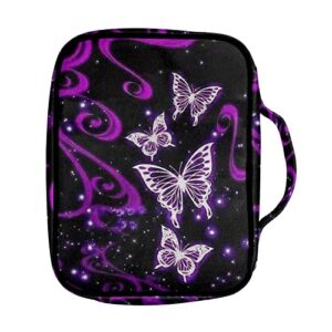 GIFTPUZZ Purple Butterfly Bible Covers for Women Men Handle Bible Case Bag Bible Cover Carrier Carrying Organizer Bag Bible Accessory