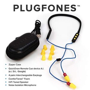 Plugfones FreeReign Volume Limited Wireless Bluetooth in-Ear Earplug Earbuds - Noise Reduction Headphones with Noise Isolating Mic and Controls, Blue & Yellow