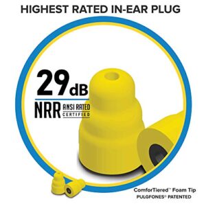 Plugfones FreeReign Volume Limited Wireless Bluetooth in-Ear Earplug Earbuds - Noise Reduction Headphones with Noise Isolating Mic and Controls, Blue & Yellow