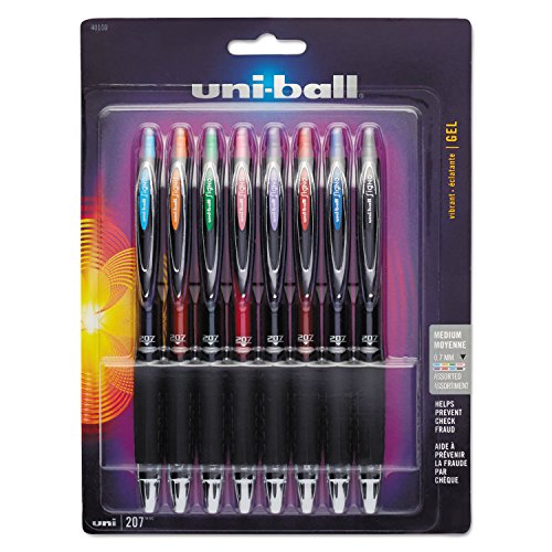 Uni-Ball 40110 Signo Gel 207 Roller Ball Retractable Gel Pen Assorted Ink Medium 8/Set