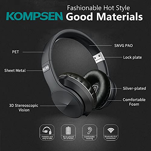 KOMPSEN Adult Noise Cancelling Headphones Wireless Bluetooth Headphones with Microphone Deep Bass Comfortable Over Ear Headphones Foldable for Cellphone PC Online Class Game Office Home Travel-Orange