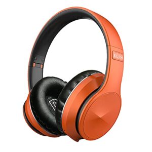kompsen adult noise cancelling headphones wireless bluetooth headphones with microphone deep bass comfortable over ear headphones foldable for cellphone pc online class game office home travel-orange