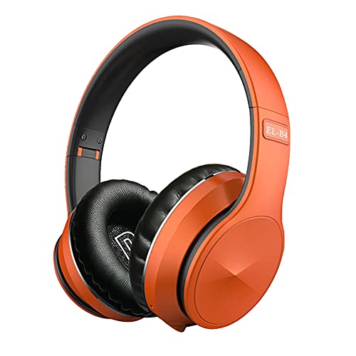 KOMPSEN Adult Noise Cancelling Headphones Wireless Bluetooth Headphones with Microphone Deep Bass Comfortable Over Ear Headphones Foldable for Cellphone PC Online Class Game Office Home Travel-Orange