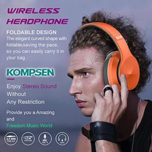 KOMPSEN Adult Noise Cancelling Headphones Wireless Bluetooth Headphones with Microphone Deep Bass Comfortable Over Ear Headphones Foldable for Cellphone PC Online Class Game Office Home Travel-Orange