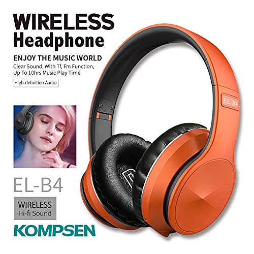 KOMPSEN Adult Noise Cancelling Headphones Wireless Bluetooth Headphones with Microphone Deep Bass Comfortable Over Ear Headphones Foldable for Cellphone PC Online Class Game Office Home Travel-Orange