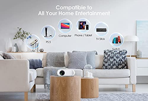 6500 lumens Mini Projector, LED Portable Projector, Video Projector with 1080P Full HD Portable Home Theater Projector, Compatible with iOS / Android, PS4, Xbox, PC, TV (White)