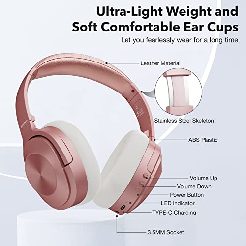 Noise Cancelling Headphones Wireless Bluetooth: Foldable Over Ear Headphones with Microphone 40H Playtime Deep Bass Memory Foam Ear Cups for Laptop,TV,Travel,Work