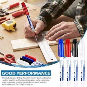 4 Pcs Deep Reach Markers Long Nose Marker Waterproof Deep Hole Marker Carpenter Ink Marker 30 mm Reach Permanent Markers and Marker Pens for Carpenters Builders Construction, 4 Colors